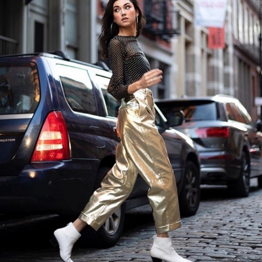 Zara Women's Faux Leather Gold Pants Sz M Cut Tag SAMPLE